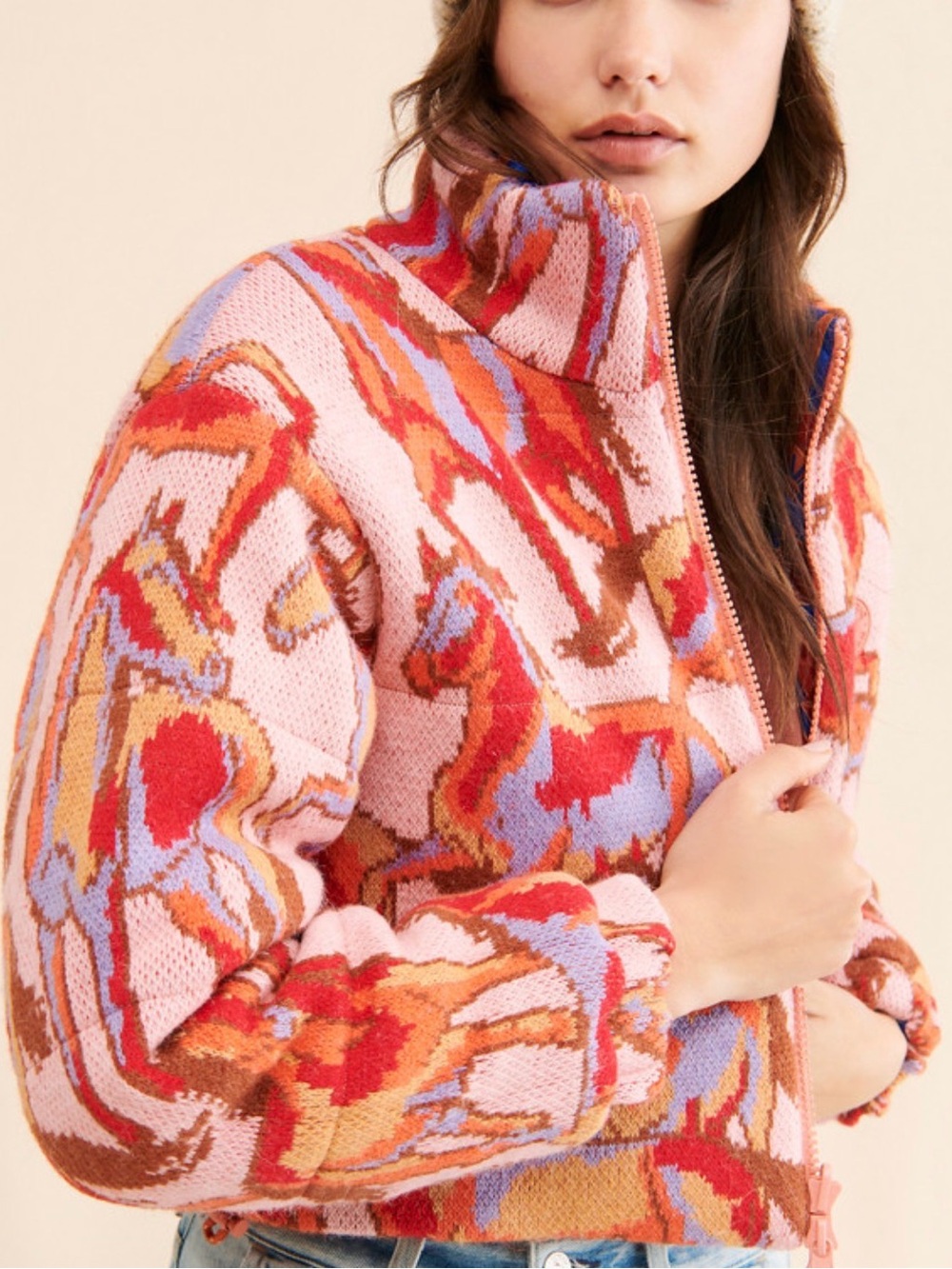 FARM Rio Reversible Wild Horses Tricot Puffer-Size small